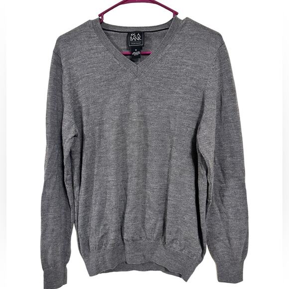 Jos. A. Bank Traveler 100% Merino Wool Gray Medium Men's V Neck Sweater